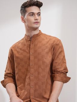 HIGHLANDER - Men Rust Cotton Self Design Relaxed Fit Shirt