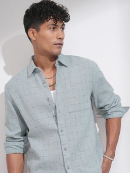 HIGHLANDER - Men Grey Cotton Checks Relaxed Fit Shirt