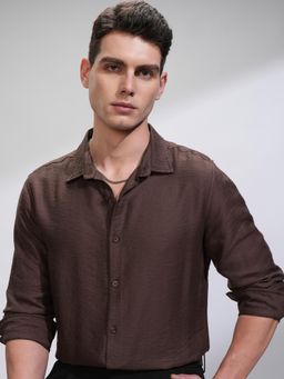 HIGHLANDER - Men Brown Rayon Solid Slim Fit Formal Shirt