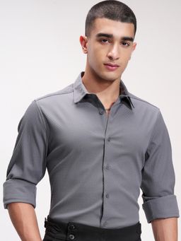 HIGHLANDER - Men Grey Polyester Blend Solid Slim Fit Formal Shirt