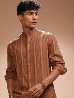 HIGHLANDER - Men Rust Cotton Stripes Relaxed Fit Shirt