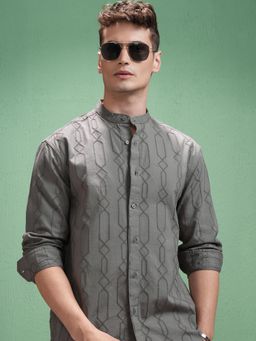 HIGHLANDER - Men Grey Polyester Blend Self Design Relaxed Fit Shirt