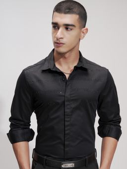 HIGHLANDER - Men Black Cotton Embellished Slim Fit Shirt