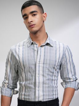 HIGHLANDER - Men Multi-Color Cotton Stripes Slim Fit Shirt