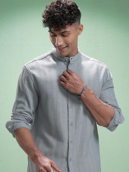 HIGHLANDER - Men Grey Cotton Stripes Relaxed Fit Shirt