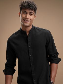 HIGHLANDER - Men Black Cotton Self Design Relaxed Fit Shirt