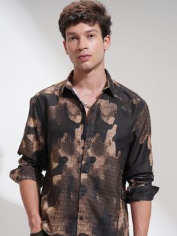 HIGHLANDER - Men Brown Polyester Abstract Relaxed Fit Shirt