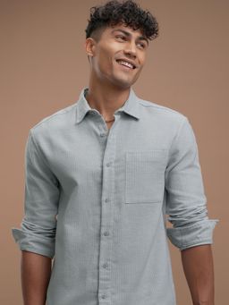 HIGHLANDER - Men Blue Cotton Blend Stripes Slim Fit Shirt