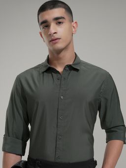 HIGHLANDER - Men Green Polyester Blend Solid Slim Fit Formal Shirt