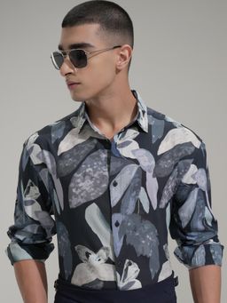 HIGHLANDER - Men Blue Viscose Printed Relaxed Fit Shirt