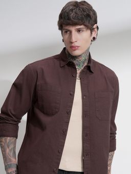 HIGHLANDER - Men Brown Cotton Solid Relaxed Fit Shirt