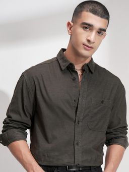 HIGHLANDER - Men Olive Cotton Self Design Relaxed Fit Shirt