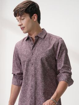 HIGHLANDER - Men Purple Cotton Blend Printed Slim Fit Shirt