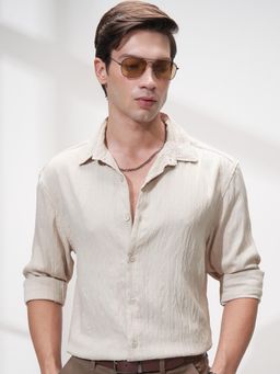 HIGHLANDER - Men Multi-Color Polyester Blend Textured Relaxed Fit Shirt