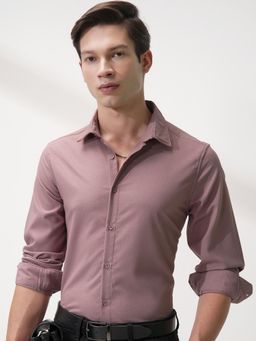 HIGHLANDER - Men Mauve Polyester Blend Textured Slim Fit Shirt