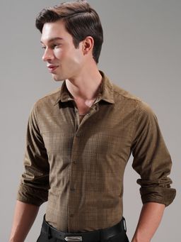 HIGHLANDER - Men Brown Polyester Stripes Slim Fit Shirt