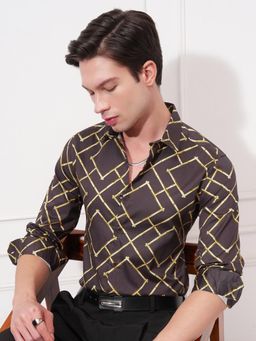 HIGHLANDER - Men Brown Cotton Printed Slim Fit Shirt