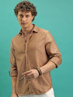 HIGHLANDER - Men Brown Polyester Solid Loose Fit Shirt