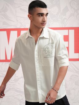 HIGHLANDER - Men White Cotton Printed Oversized Fit Shirt