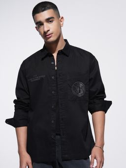 HIGHLANDER - Men Black Cotton Printed Oversized Fit Shirt