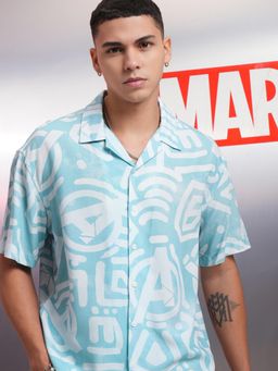 HIGHLANDER - Men Blue Viscose Printed Relaxed Fit Shirt