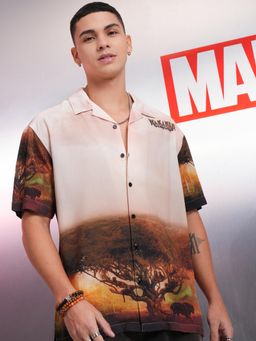 HIGHLANDER - Men Beige Viscose Printed Relaxed Fit Shirt