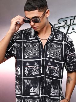 HIGHLANDER - Men Black Viscose Printed Relaxed Fit Shirt