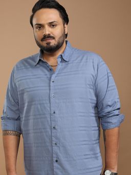 HIGHLANDER - Men Blue Cotton Stripes Regular Fit Shirt