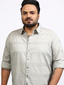 HIGHLANDER - Men Grey Cotton Stripes Relaxed Fit Shirt