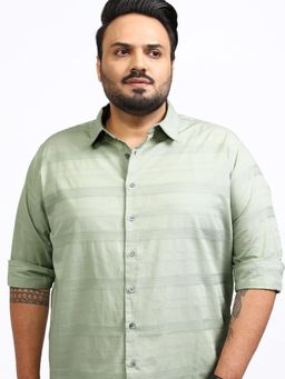 HIGHLANDER - Men Green Cotton Stripes Relaxed Fit Shirt