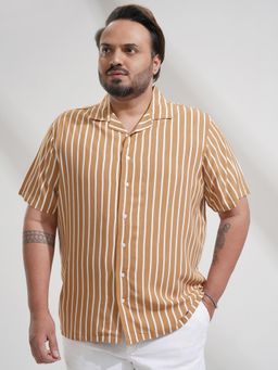 HIGHLANDER - Men Brown Viscose Stripes Relaxed Fit Shirt