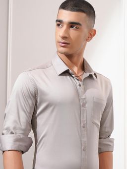 HIGHLANDER - Men Grey Cotton Blend Solid Slim Fit Formal Shirt