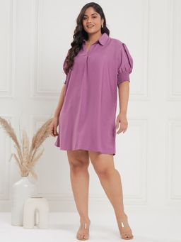 KASSUALLY - CURVE BY KASSUALLY Mauve Collar Neck Boxy Mini Dress