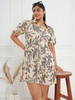 KASSUALLY - CURVE BY KASSUALLY Beige Front Open Mini Shirt Dress