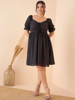 KASSUALLY - CURVE BY KASSUALLY Black Front Russhing Skater Dress