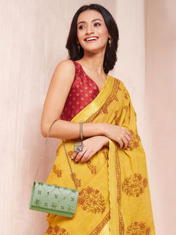 Fabindia - Green Silk Blend Clutch with Detachable Sling