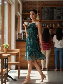 Souchii - Floral Print Flare Knee Length Dress
