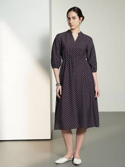 FABLE STREET - A-Line Polka Dots Plum Midi Dress