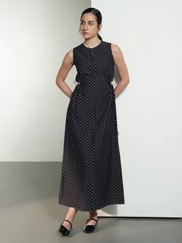 FABLE STREET - A-Line Polka Maxi Dress - Plum