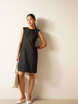 FABLE STREET - Striped Shift Black Dress