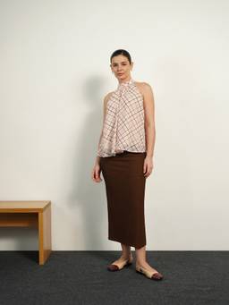 FABLE STREET - Off White Checkered Halter Neck Top