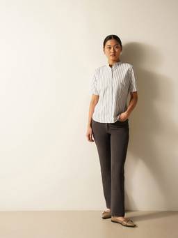 FABLE STREET - Striped Mandarin Collar White Shirt