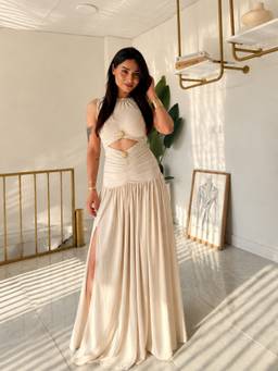 Trenbee - Leslie Draped Beige Dress