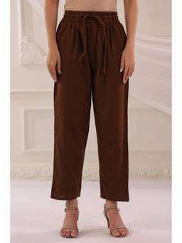 SAVI - Brown Cotton Solid Pant