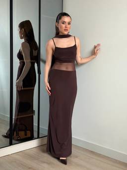Trenbee - Scarlest Mesh Brown Dress