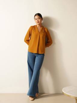 FABLE STREET - V Neck Solid Mustard Top