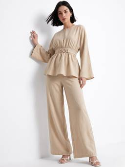 Outzidr - Beige Metal Belt Detail Co-Ords