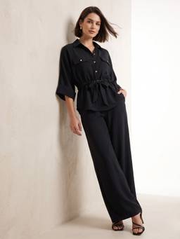 Outzidr - Black Oversize Fit Solid Co-ords