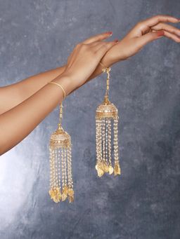 Aatmana - Gold Plated Stone Studded & Pearl Beaded Bridal Round Dome Kaleeras Secured