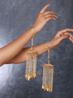 Aatmana - Gold Plated Stone studded & White Pearl Beaded Bridal Square Dome Kaleeras Secured